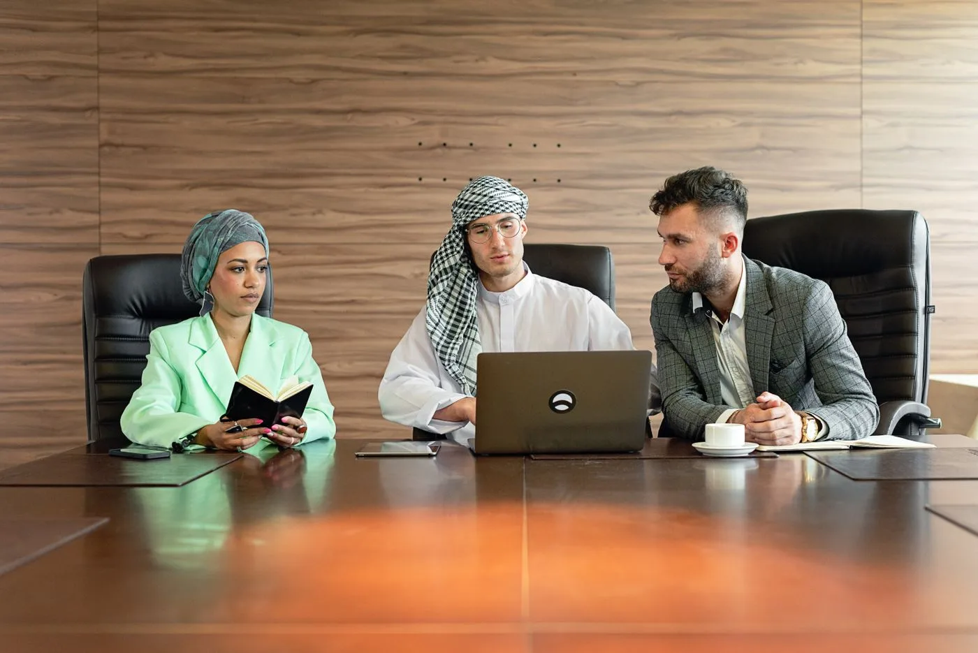 Executives meeting in a modern boardroom